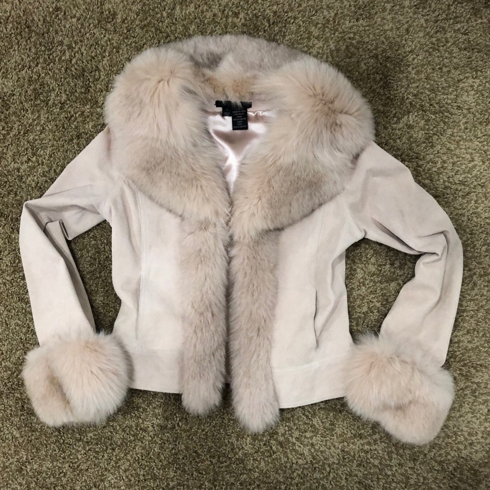 SOLD Leather Jacket with Fox Fur Trim